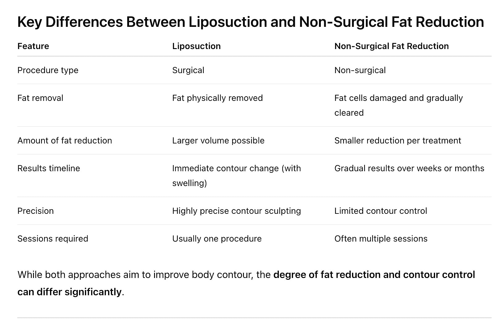 Comparison of liposuction and non-surgical fat reduction.