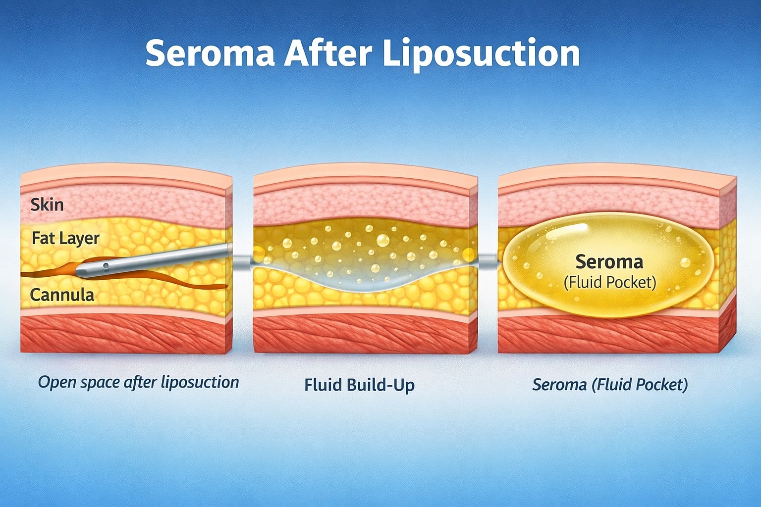 Diagram illustrating seroma formation after liposuction.
