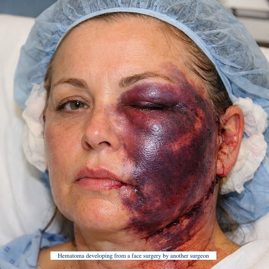 Hematoma and swelling post-facial surgery recovery.