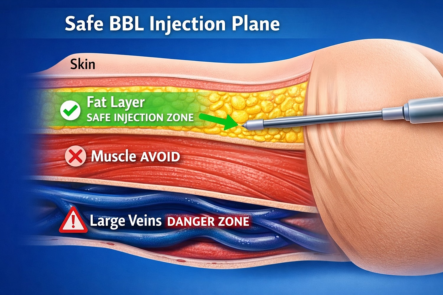 BBL injection plane diagram with safe zones indicated.