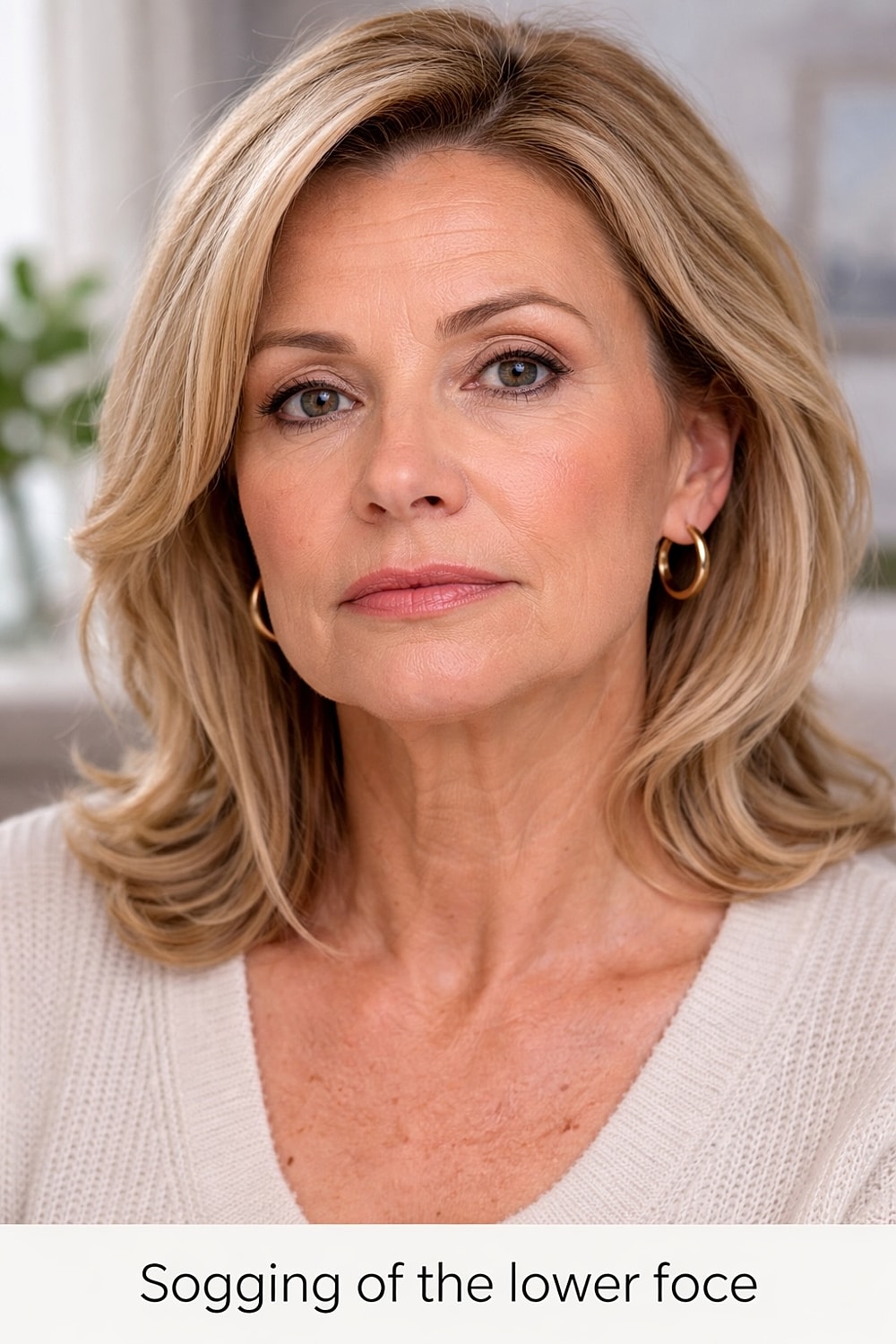 Woman with soft features and subtle makeup.