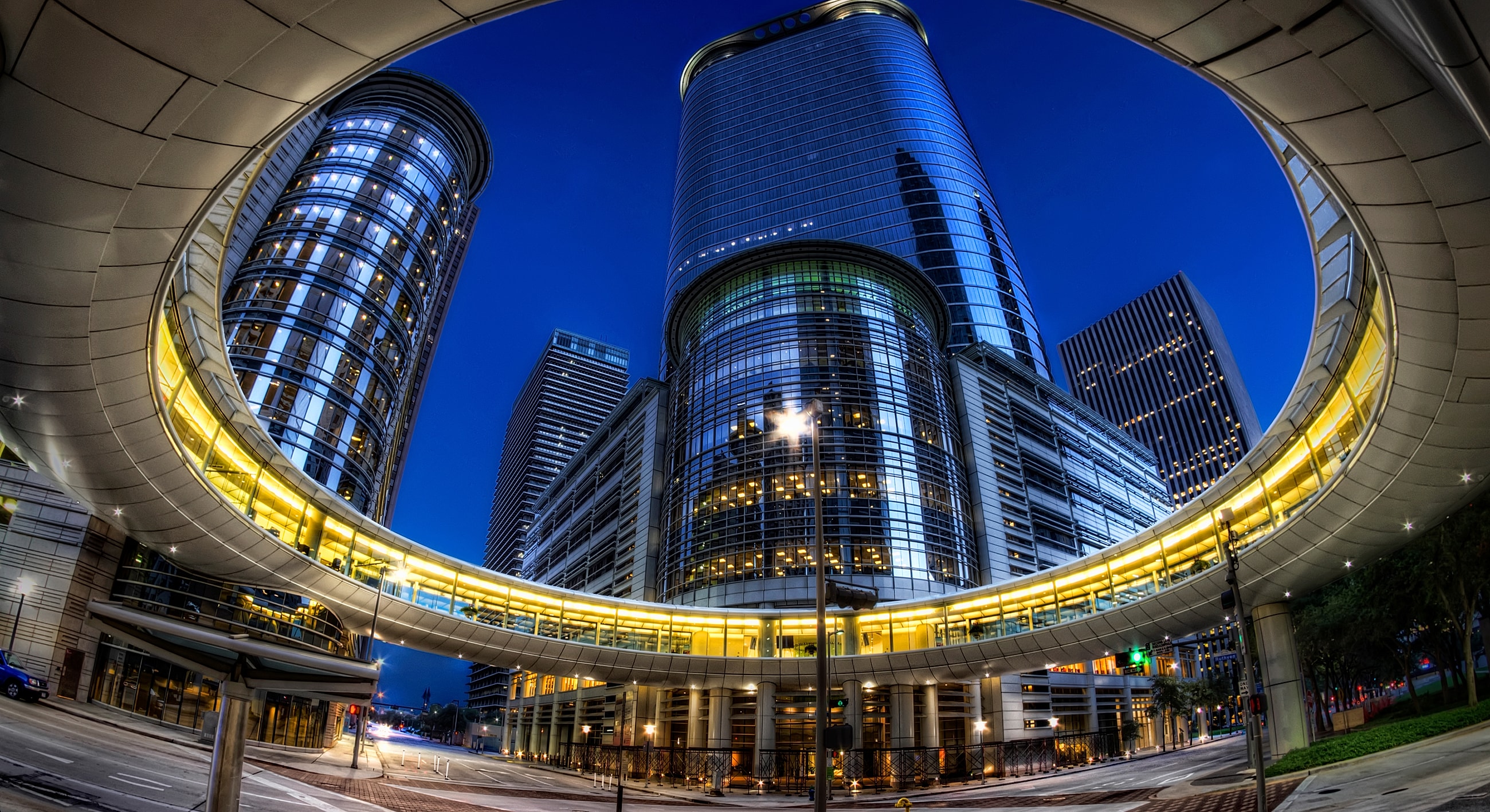 Modern urban architecture at night.